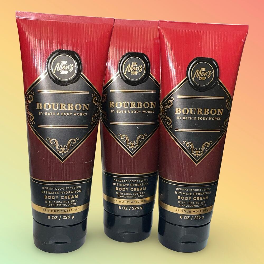 Lot of 3 Bath Body Works Bourbon Ultimate Hydration Body Cream Men 8oz BBW New